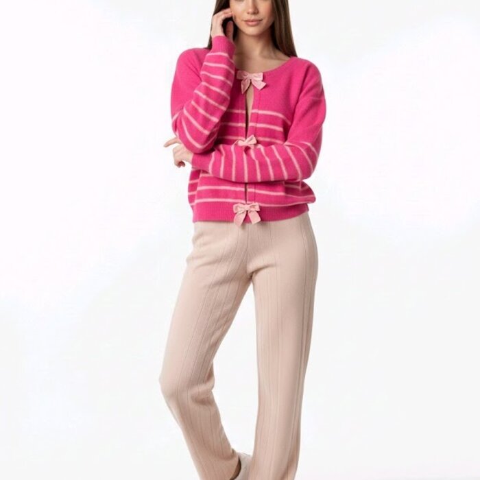 Veloura – Gestreepte Trui Met Pailletten en Fluwelen Strikken