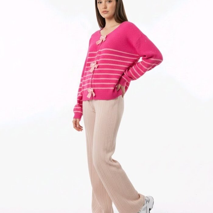 Veloura – Gestreepte Trui Met Pailletten en Fluwelen Strikken