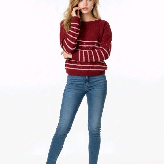 Veloura – Gestreepte Trui Met Pailletten en Fluwelen Strikken