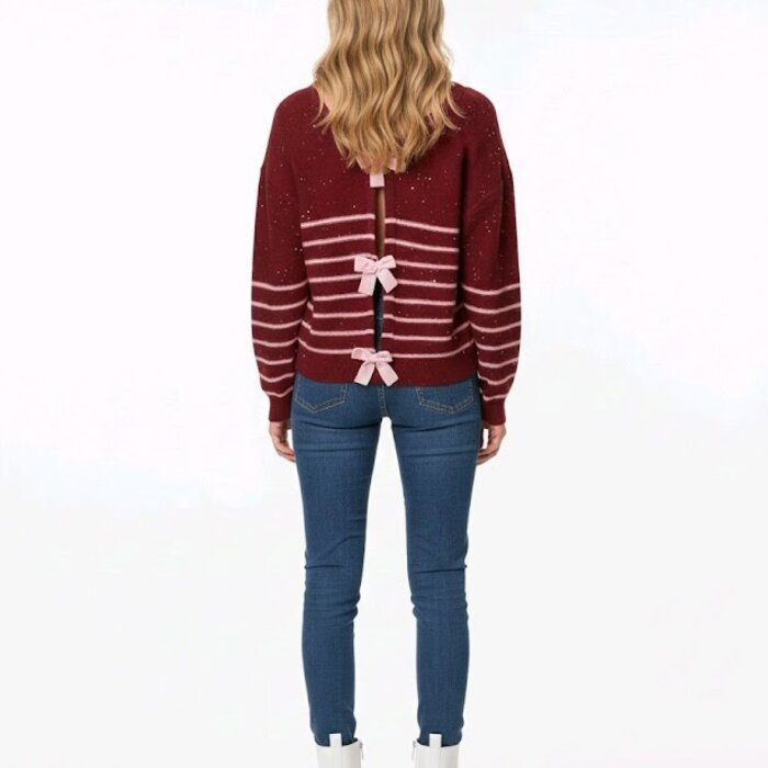 Veloura – Gestreepte Trui Met Pailletten en Fluwelen Strikken