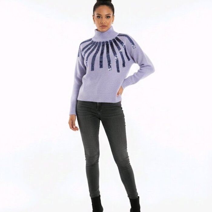 Stijlvolle Dames Lila Trui - Pailletten – Luxe