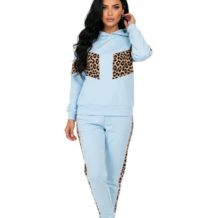 Anja - Set 2-Delig Jogging Suit - Luipaard - Sky Blue