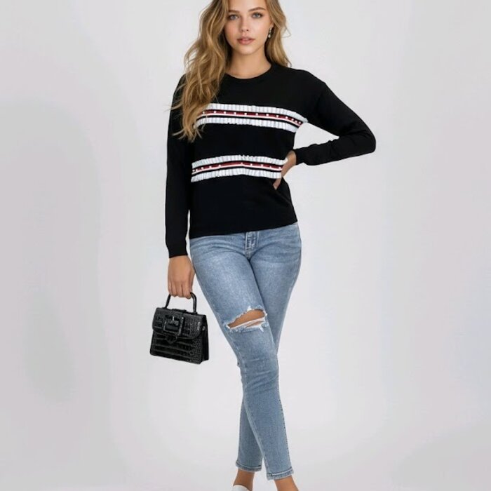 Serina – Elegante Zwarte Trui Met Parel Details