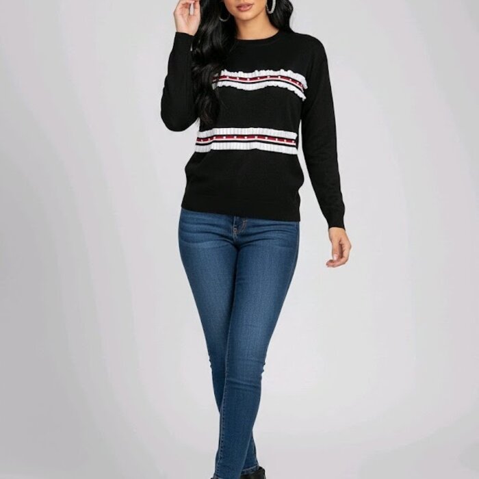 Serina – Elegante Zwarte Trui Met Parel Details