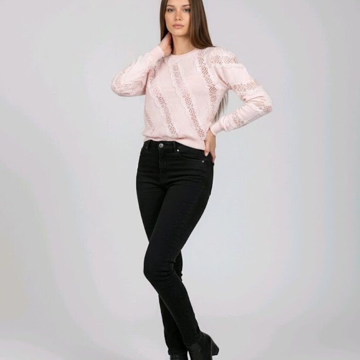 Zirel – Trui Met Opengewerkt Kant En Subtiele Pofmouwen