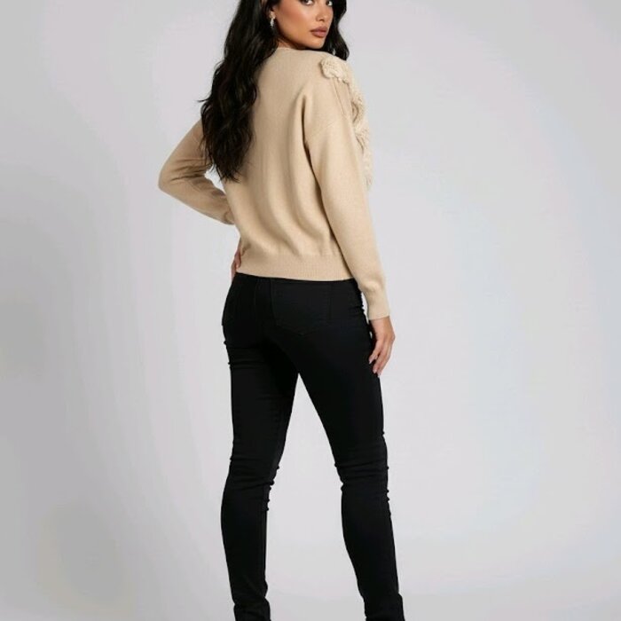 Ravelle – Trui Met Imitatiebont In W-Patroon En Pailletten