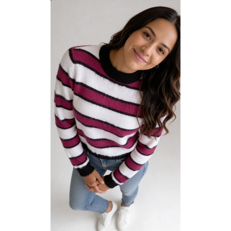 Zenvira – Zachte Fleece Trui Met Opvallende Strepen