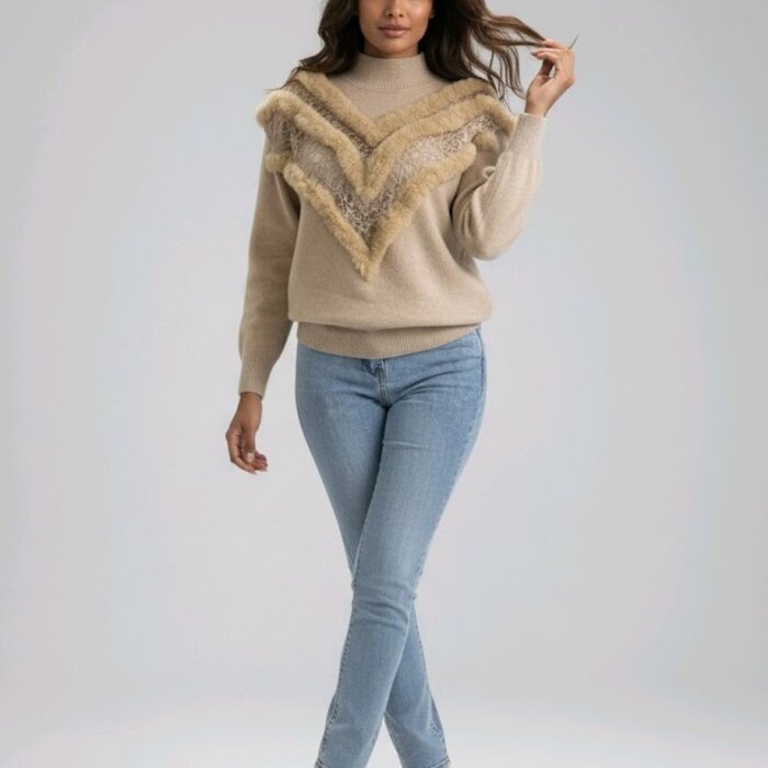 Velmira – Trui Met Imitatiebont Banen En Open Kant