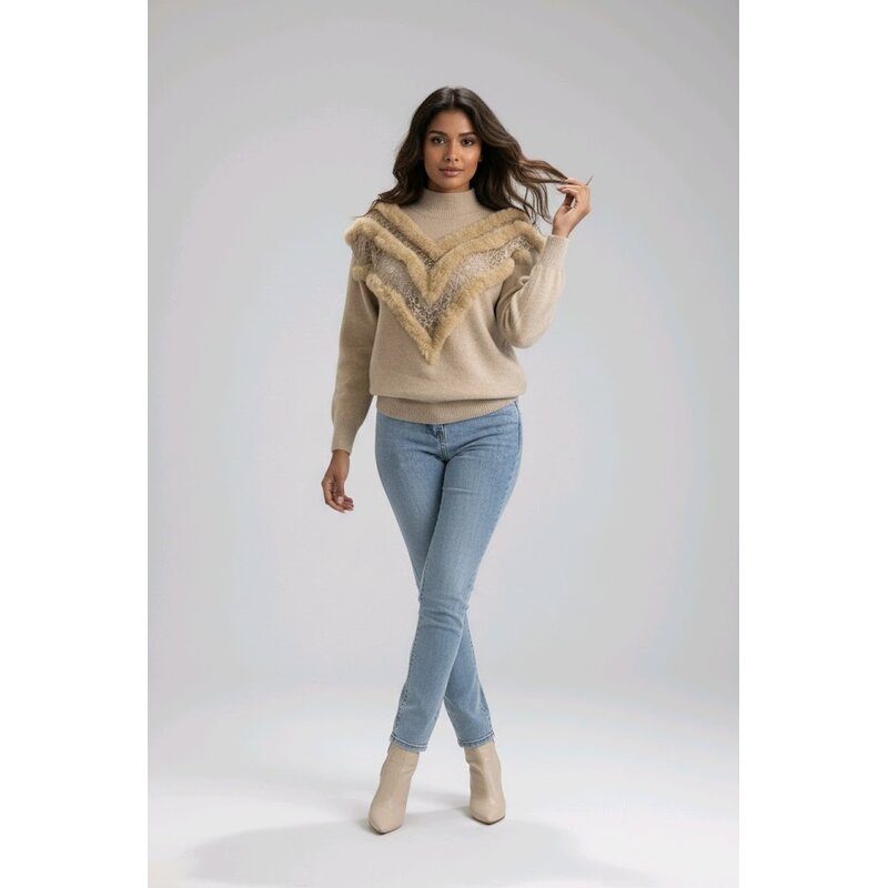 Velmira – Trui Met Imitatiebont Banen En Open Kant