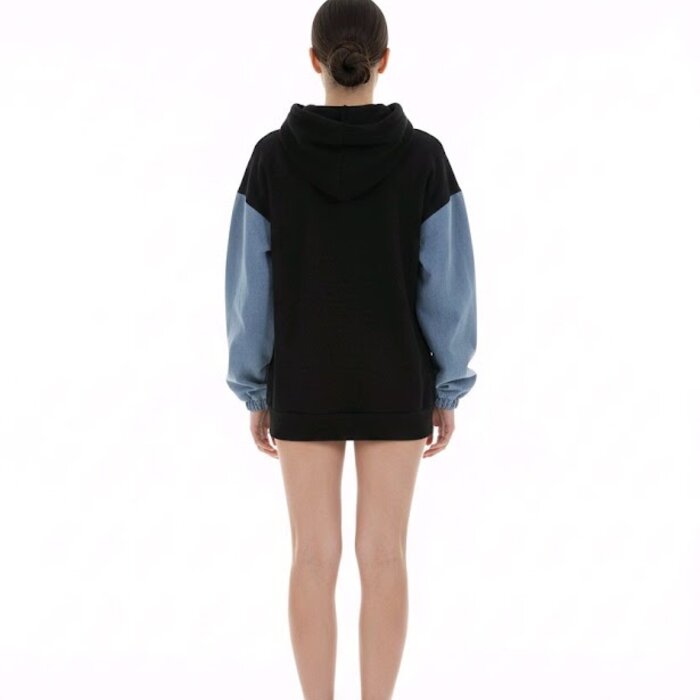 Zanvora – Sweater Met Denim Mouwen En Capuchon