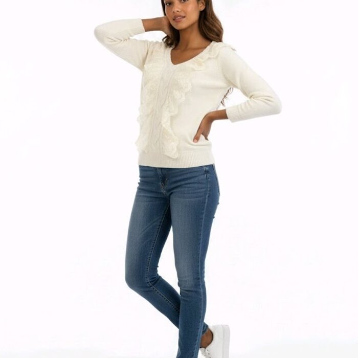 Yalina – Trui Met V-Hals En Kanten Ruches