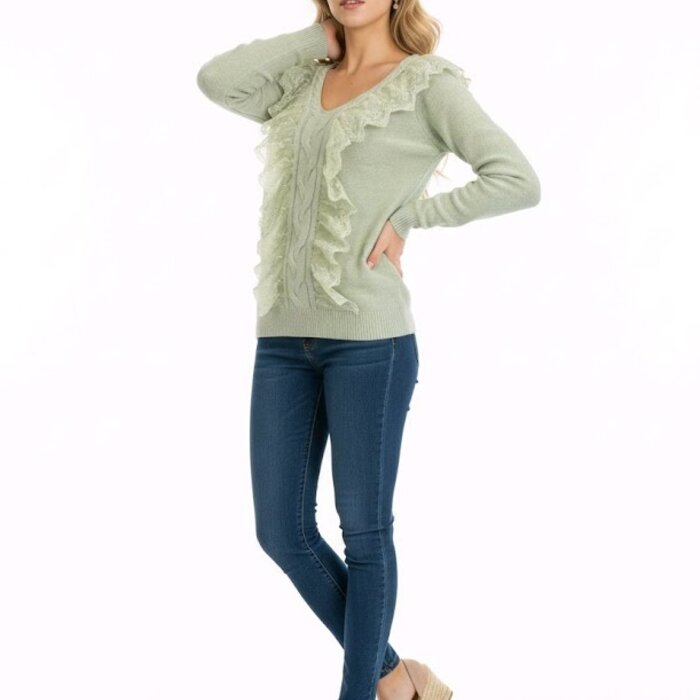 Yalina – Trui Met V-Hals En Kanten Ruches