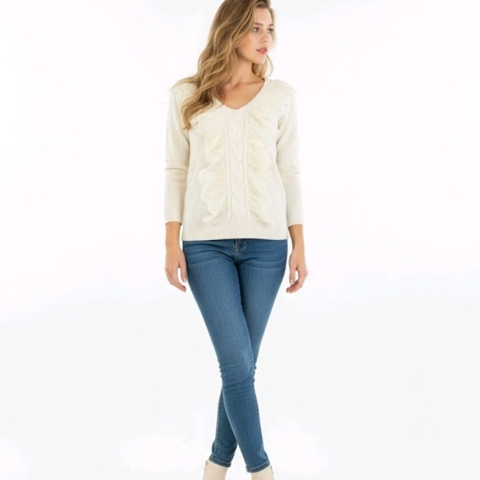 Yalina – Trui Met V-Hals En Kanten Ruches
