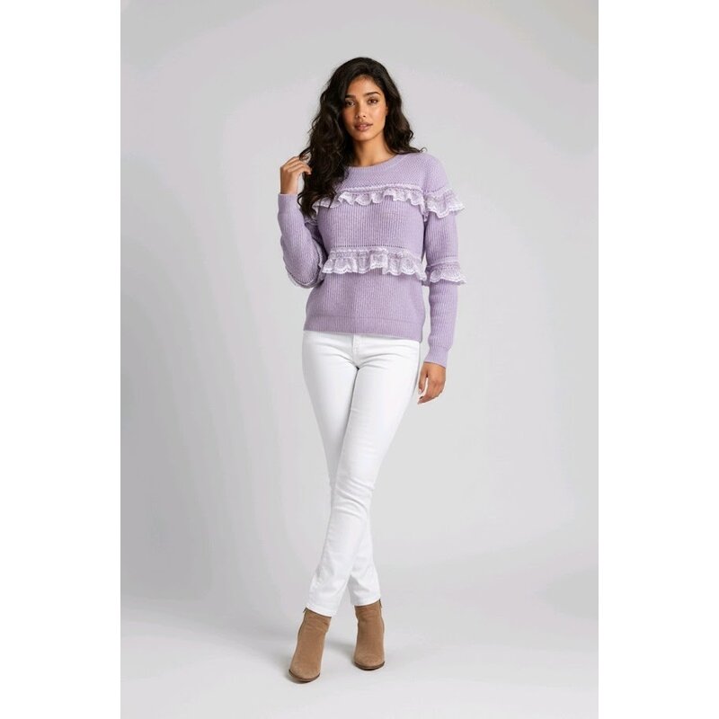 Calyra – Lila Trui Met Kanten Ruches En Gelaagde Mouwen