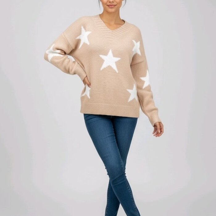 Elin – Licht Beige Trui Met Witte Sterren