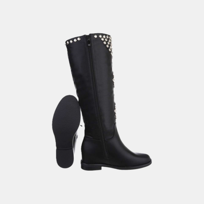 Roxie – Zwarte Hoge Laarzen Met Stud Details