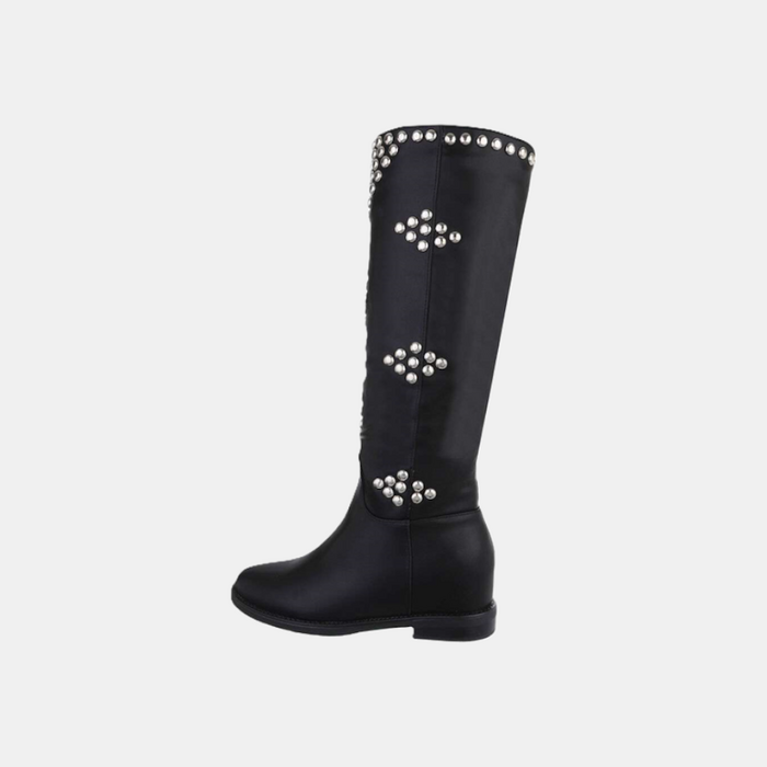Roxie – Zwarte Hoge Laarzen Met Stud Details