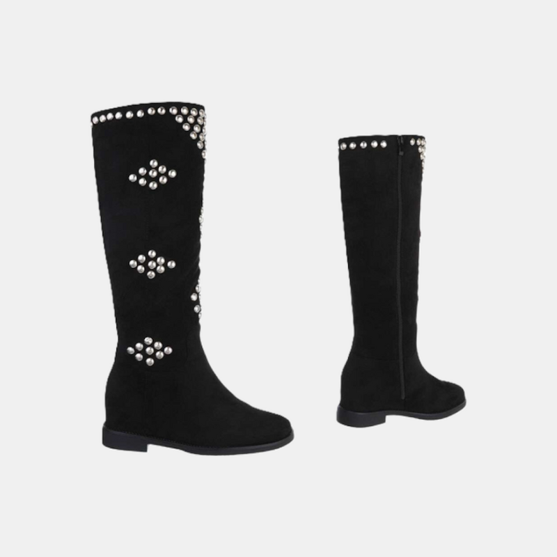 Roxies – Zwarte Hoge Suedine Laarzen Met Stud Details