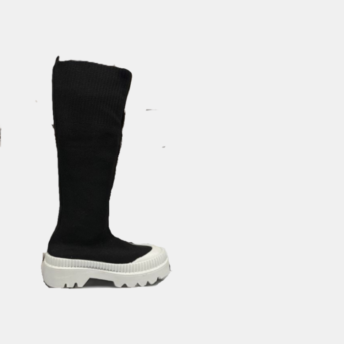 Livia – Zwarte Hoge Soklaarzen Met Witte Zool