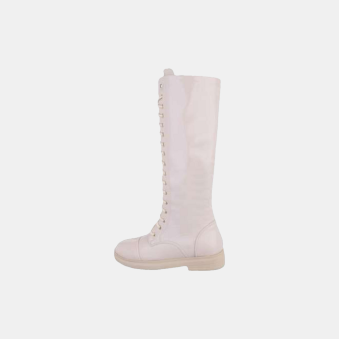 Elise – Licht Beige Veterboots Met Lakglans