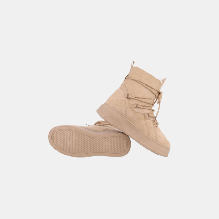 una – Licht Beige Suedine Boots Met Warme Voering