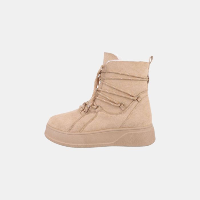 una – Licht Beige Suedine Boots Met Warme Voering
