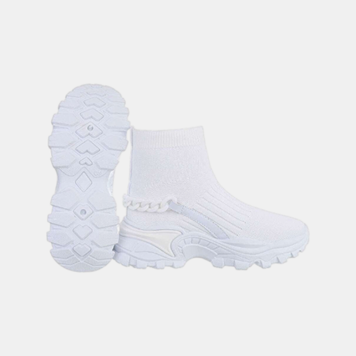 Jade – Witte Sok Sneakers Met Kettingdetail