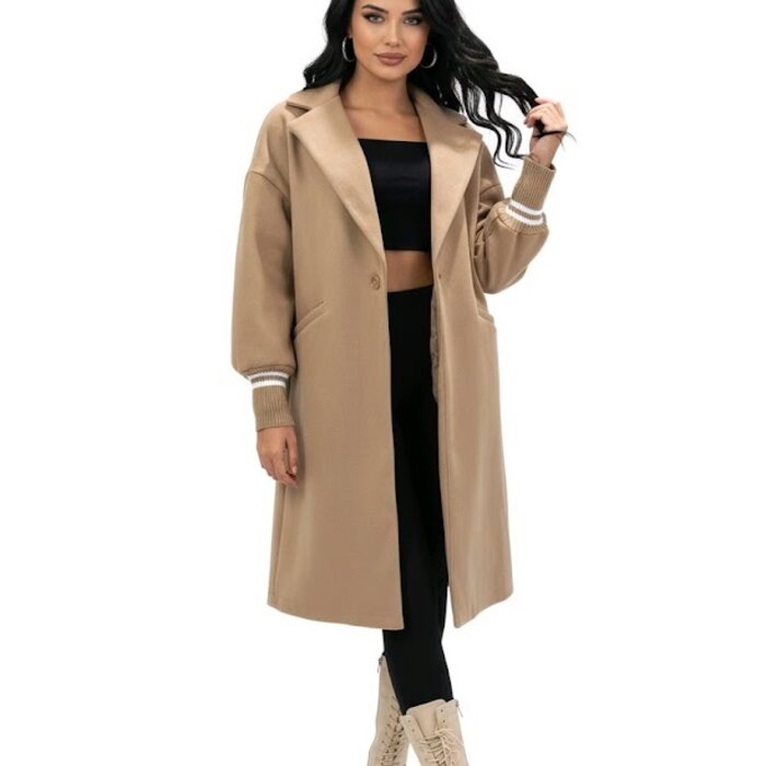 Mira – Lange Blazer Trenchcoat Met Gebreide Mouwen