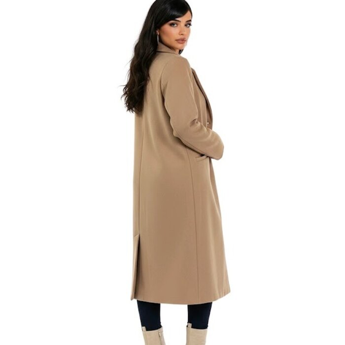 Mira – Lange Blazer Trenchcoat Met Gebreide Mouwen