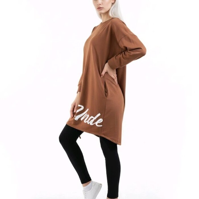 Nova – Camel Lang Vest Met Tekstdetail