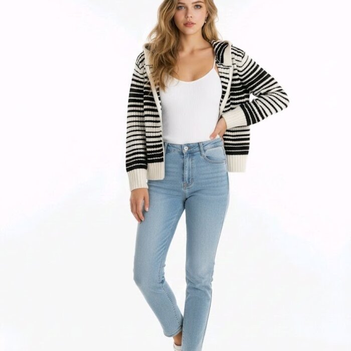 Vest  - Gestreept - capuchon - Dames - Mode