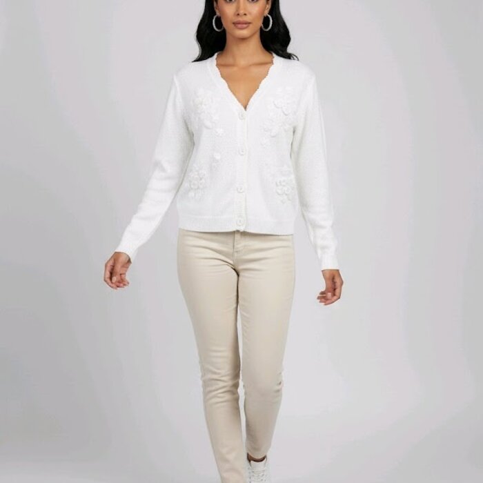 Elegante  Vest - Gebreide Bloemen - Ecru