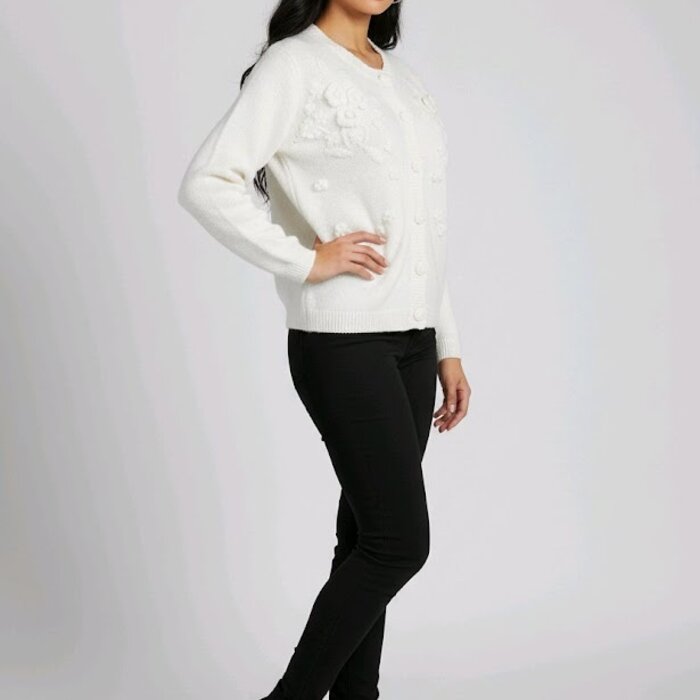 Elegante  Vest - Gebreide Bloemen - Ecru