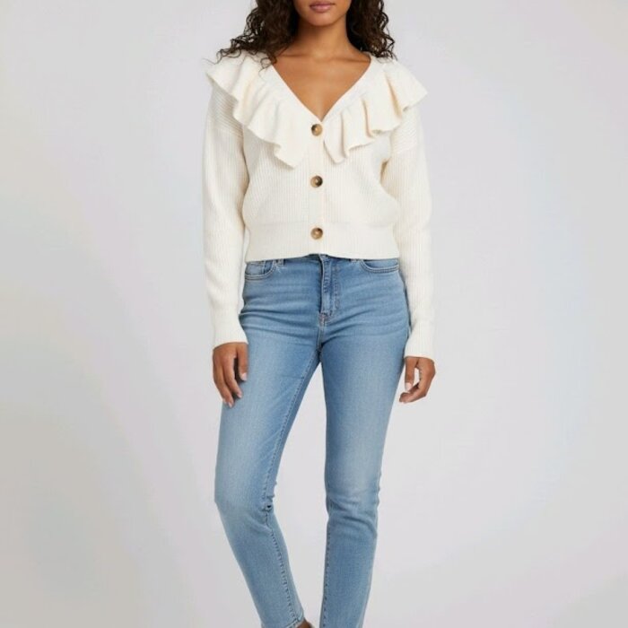 Elara – Ecru Vest Met Ruches En V-Hals