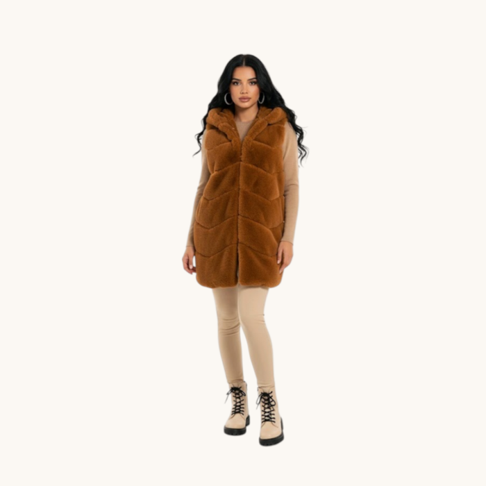 Bodywarmer - Faux fur - Capuchon - Camel