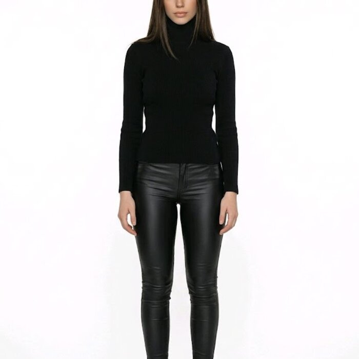 Luna – Zwarte Skinny Imitatie Leren Broek