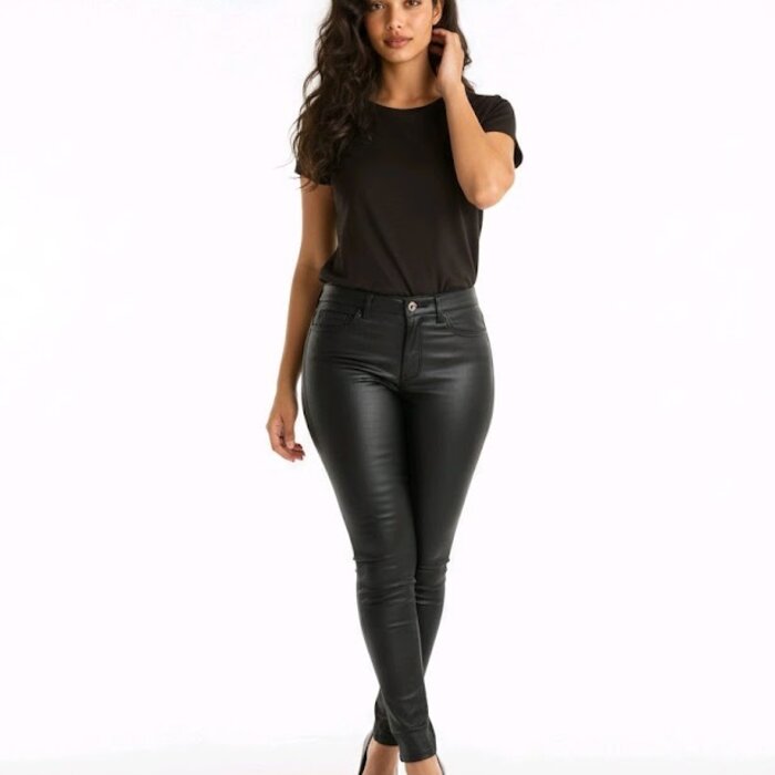 Luna – Zwarte Skinny Imitatie Leren Broek