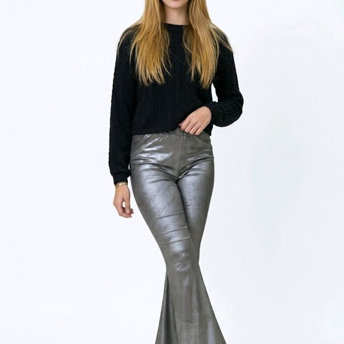 Ziva | Flare Broek in Zilver Metallic