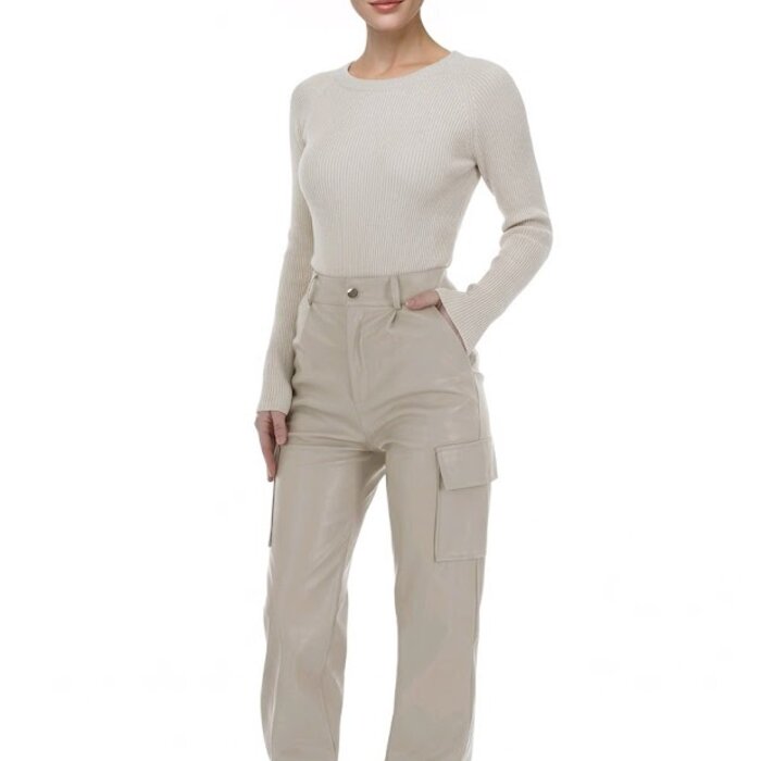 kye – Licht Beige Cargo Broek In Imitatieleer