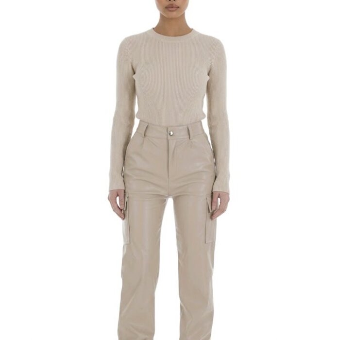 kye – Licht Beige Cargo Broek In Imitatieleer