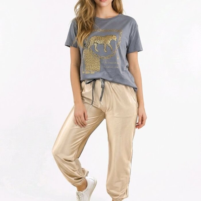 Liva – Beige Glanzende Joggingbroek