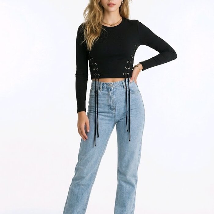 Ziva – Crop Top Met Veters En Lange Mouwen