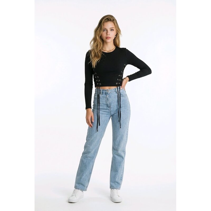 Ziva – Crop Top Met Veters En Lange Mouwen