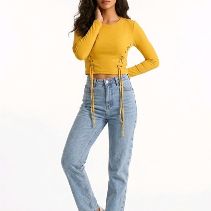 Ziva – Crop Top Met Veters En Lange Mouwen