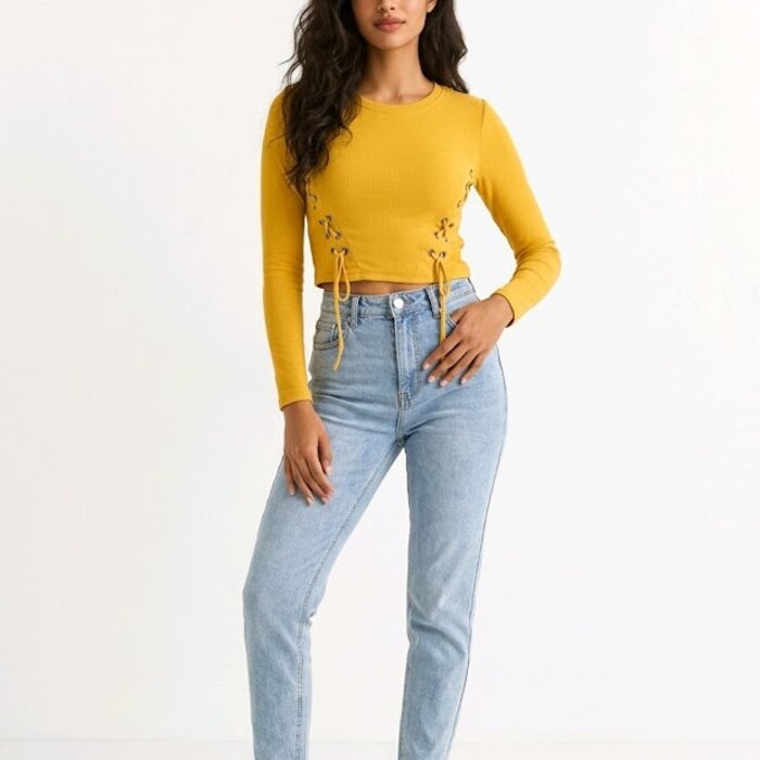 Ziva – Crop Top Met Veters En Lange Mouwen