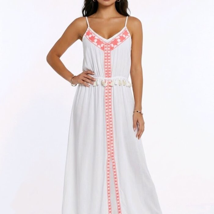 Mira – Lange Jurk Met Borduursel En Pomponnetjes