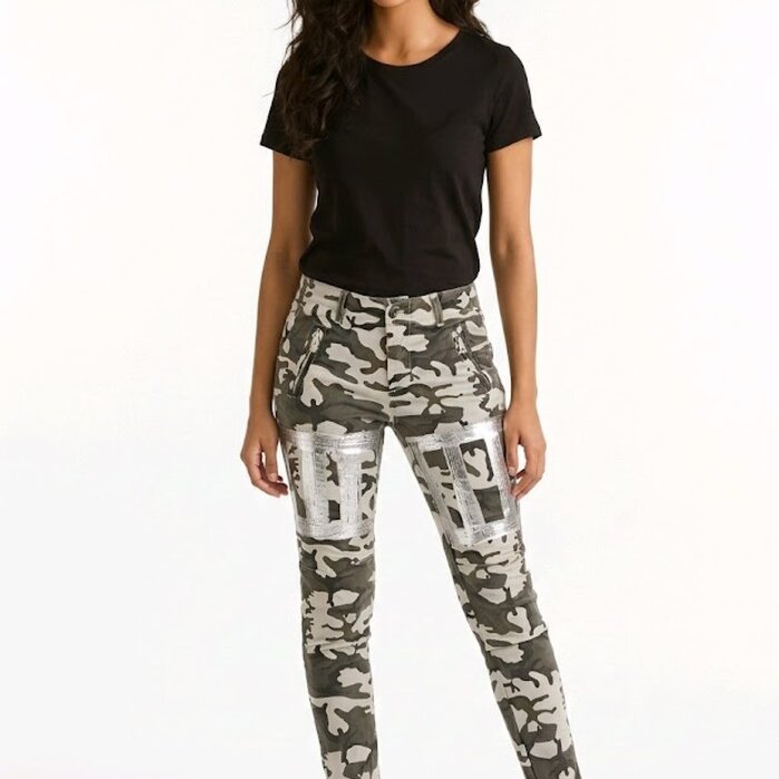 Camouflage Jeans Met Zilverpatroon - Lage Taille - Trendy Design