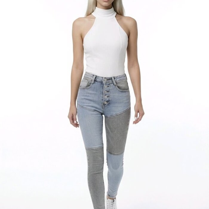 Patchwork Skinny Jeans - Hoge Taille