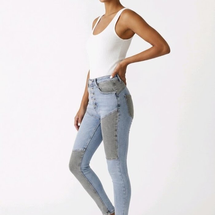 Patchwork Skinny Jeans - Hoge Taille