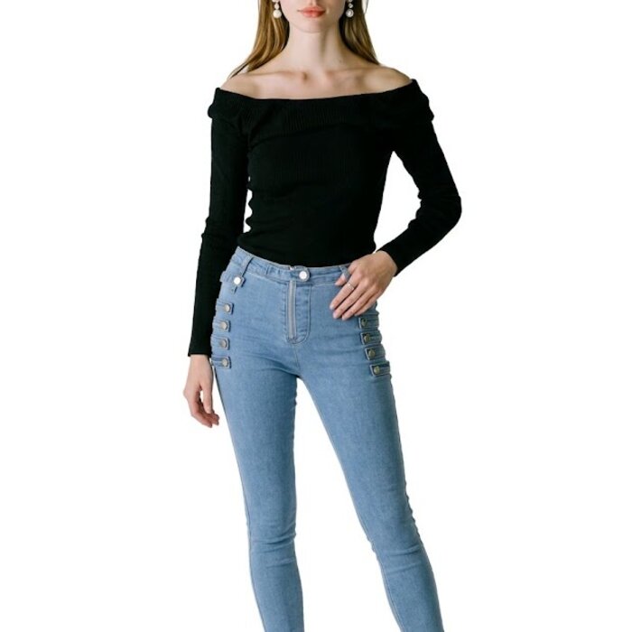 Riley – Lichtblauwe Skinny Jeans Met Knopen